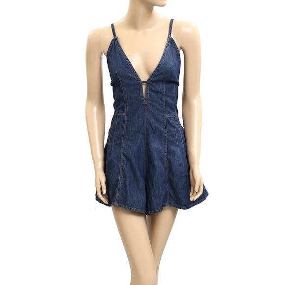 Free People We The Free Nostalgia Ultra-Shortalls Romper Denim Swingy L 282592 - Picture 5 of 9